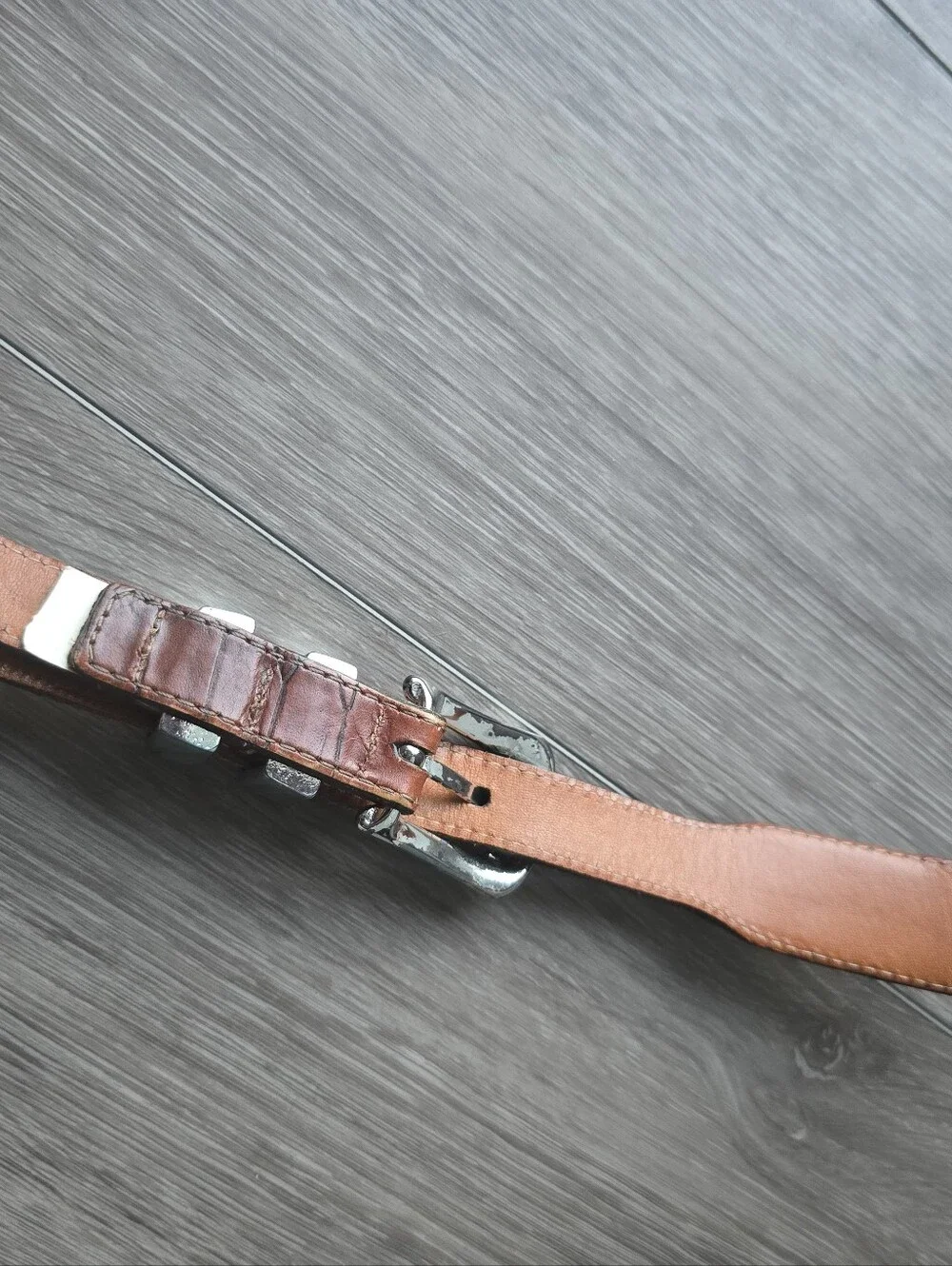 Martin Dingman Alligator Grain Calf Leather Belt Brown Silver Buckle Size 40 USA